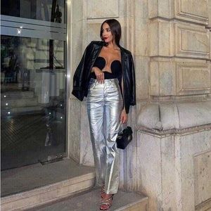 NWT Bershka Metallic Faux Leather Straight Fit Trousers